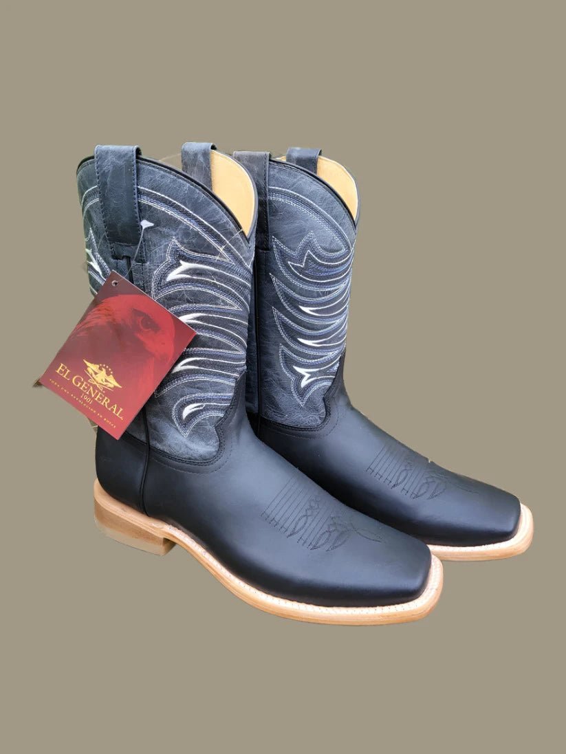Men's Genuine Leather Western Rodeo Cowboy Boots 'El General' Crazy Black 42994 - BELLEZA'S - Men's Genuine Leather Western Rodeo Cowboy Boots 'El General' Crazy Black 42994 - Men's Boot - 04299401