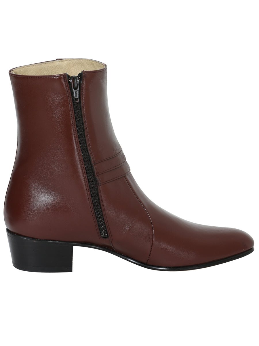 Men's Goat Leather Side Zipper Classic Dress Ankle Boots 'El Besserro' Wine Color 1912 - BELLEZA'S - Men's Goat Leather Side Zipper Classic Dress Ankle Boots 'El Besserro' Wine Color 1912 - Men's Ankle Boots - 00191201