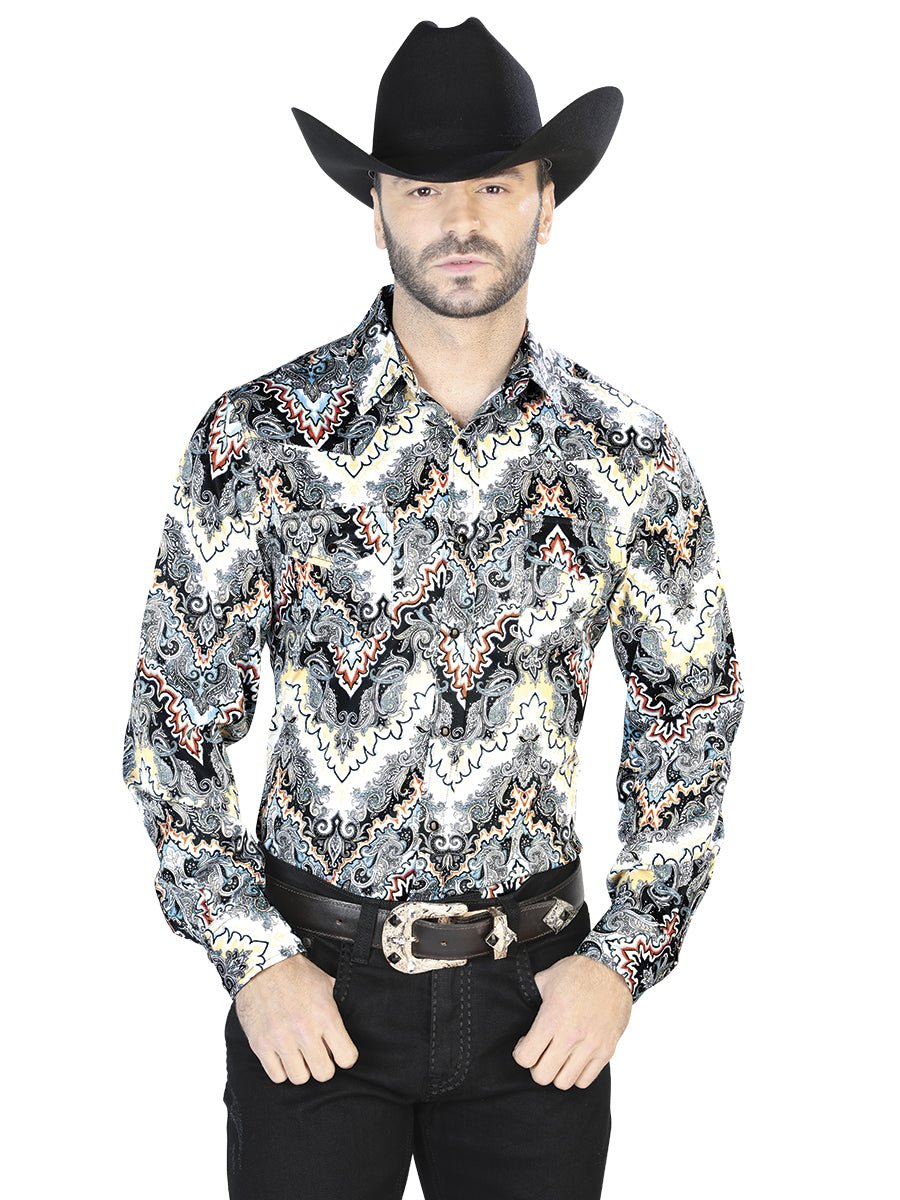 Men's Gray Printed Long Sleeve Western Shirt 'El Señor de los Cielos' 44067 - BELLEZA'S - Men's Gray Printed Long Sleeve Western Shirt 'El Señor de los Cielos' 44067 - Mens Shirt - 04406701