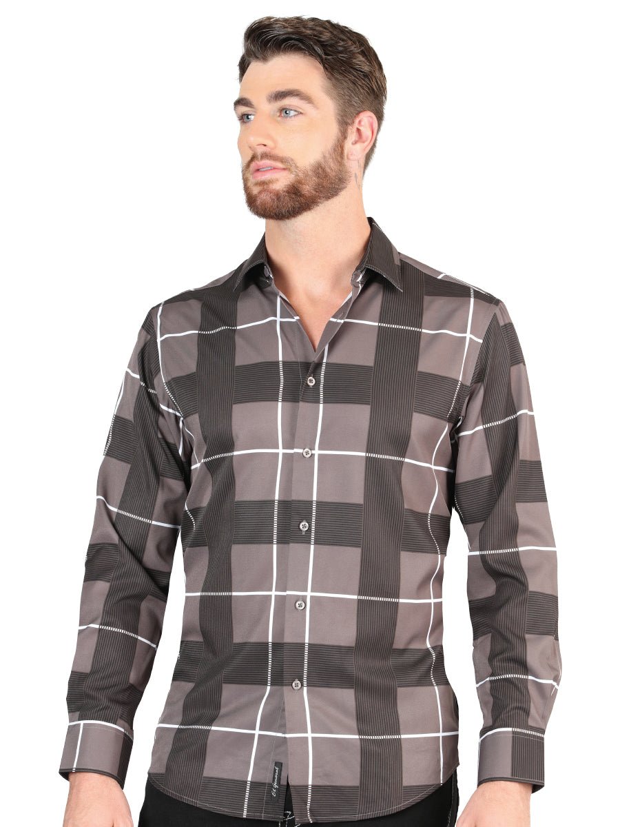Men's Gray Printed Long Sleeve Western Shirt 'El Señor de los Cielos' 44602 - BELLEZA'S - Men's Gray Printed Long Sleeve Western Shirt 'El Señor de los Cielos' 44602 - Men's Shirt - 04460201