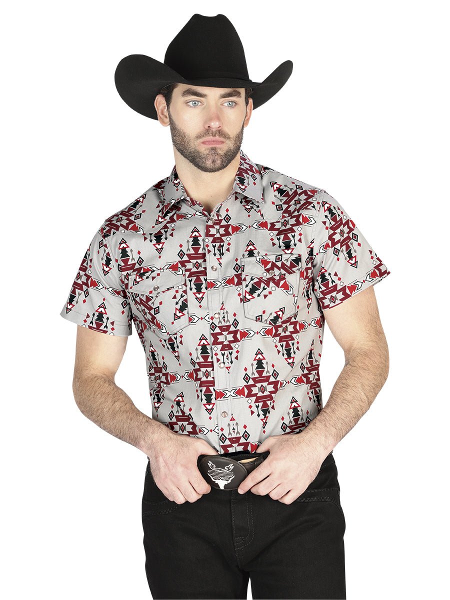 Men's Gray Short Sleeve Shirt Western Cowboy El Señor De Los Cielos 44446 - BELLEZA'S - Men's Gray Short Sleeve Shirt Western Cowboy El Señor De Los Cielos 44446 - Men's Shirt - 04444601