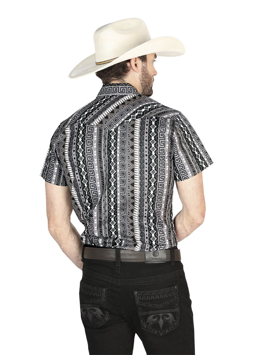 Men's Gray Short Sleeve Shirt Western Cowboy El Señor De Los Cielos 44457 - BELLEZA'S - Men's Gray Short Sleeve Shirt Western Cowboy El Señor De Los Cielos 44457 - Men's Shirt - 04445701