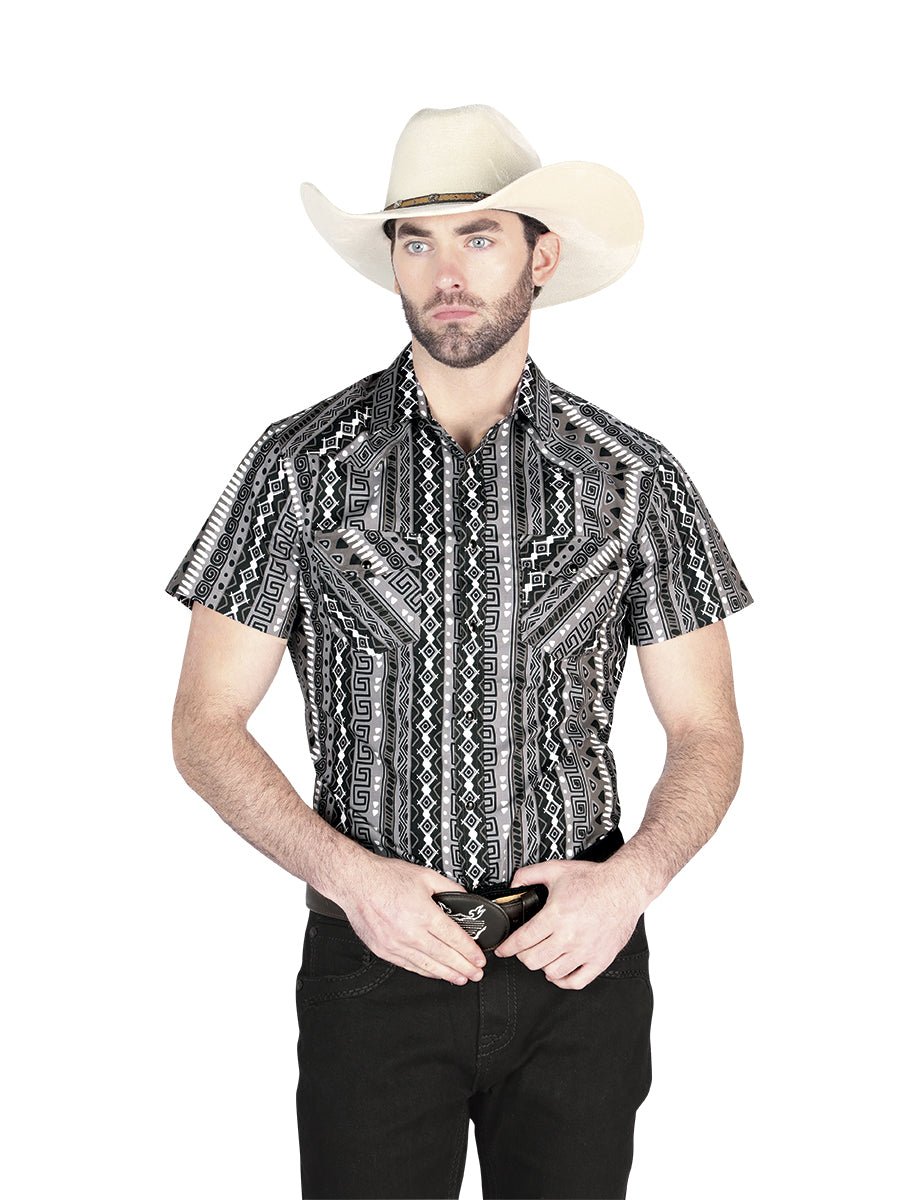 Men's Gray Short Sleeve Shirt Western Cowboy El Señor De Los Cielos 44457 - BELLEZA'S - Men's Gray Short Sleeve Shirt Western Cowboy El Señor De Los Cielos 44457 - Men's Shirt - 04445701