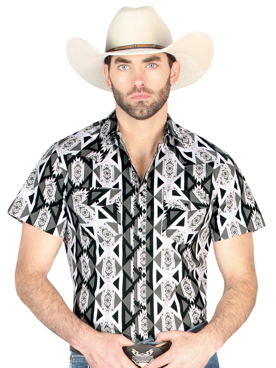 Men's Gray Short Sleeve Shirt Western Cowboy El Señor De Los Cielos 44459 - BELLEZA'S - Men's Gray Short Sleeve Shirt Western Cowboy El Señor De Los Cielos 44459 - Men's Shirt - 04445901
