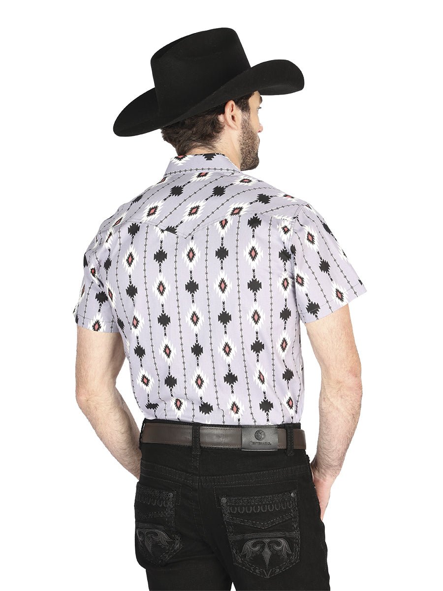 Men's Gray Western Cowboy Short Sleeve Shirt El Señor De Los Cielos 44461 - BELLEZA'S - Men's Gray Western Cowboy Short Sleeve Shirt El Señor De Los Cielos 44461 - Men's Shirt - 04446101