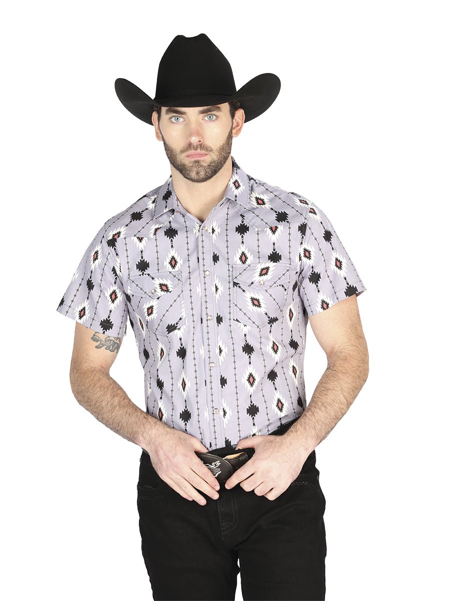 Men's Gray Western Cowboy Short Sleeve Shirt El Señor De Los Cielos 44461 - BELLEZA'S - Men's Gray Western Cowboy Short Sleeve Shirt El Señor De Los Cielos 44461 - Men's Shirt - 04446101