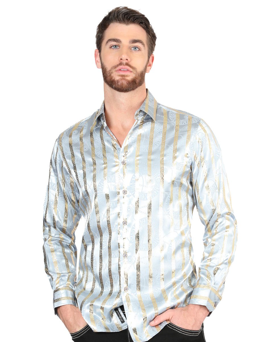 Men's Grey/Gold Printed Long Sleeve Western Shirt 'El Señor de los Cielos' 44578 - BELLEZA'S - Men's Grey/Gold Printed Long Sleeve Western Shirt 'El Señor de los Cielos' 44578 - Men's Shirt - 04457801