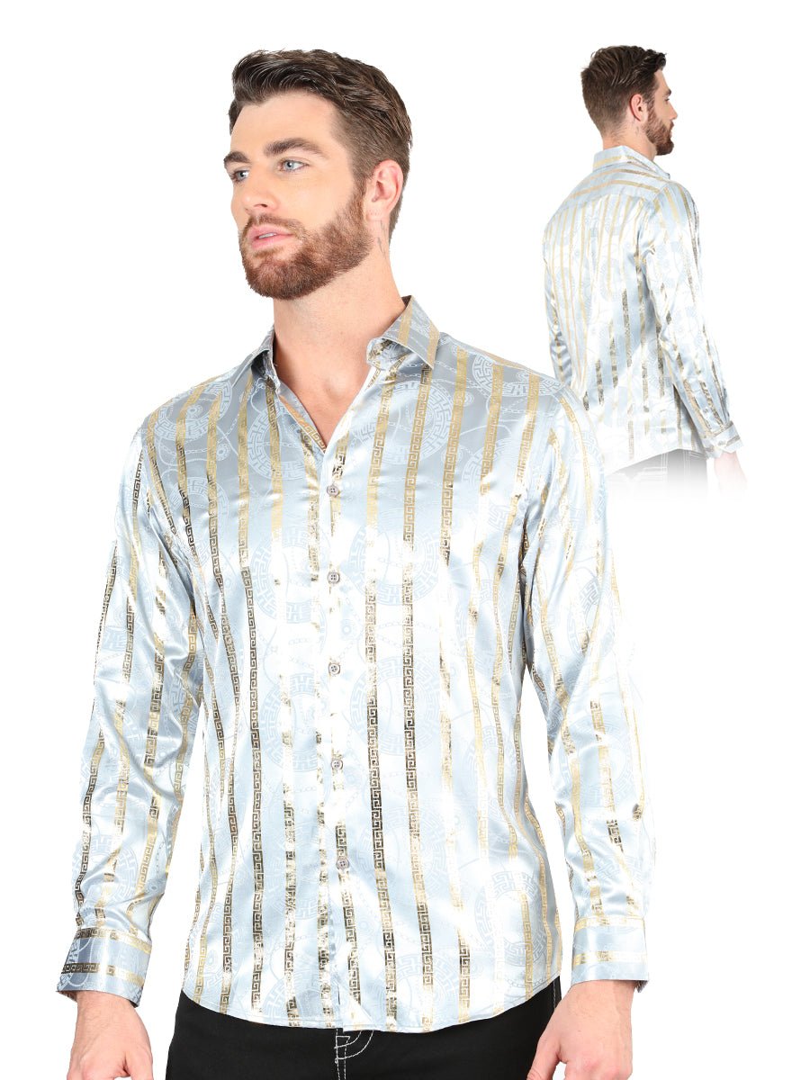 Men's Grey/Gold Printed Long Sleeve Western Shirt 'El Señor de los Cielos' 44578 - BELLEZA'S - Men's Grey/Gold Printed Long Sleeve Western Shirt 'El Señor de los Cielos' 44578 - Men's Shirt - 04457801