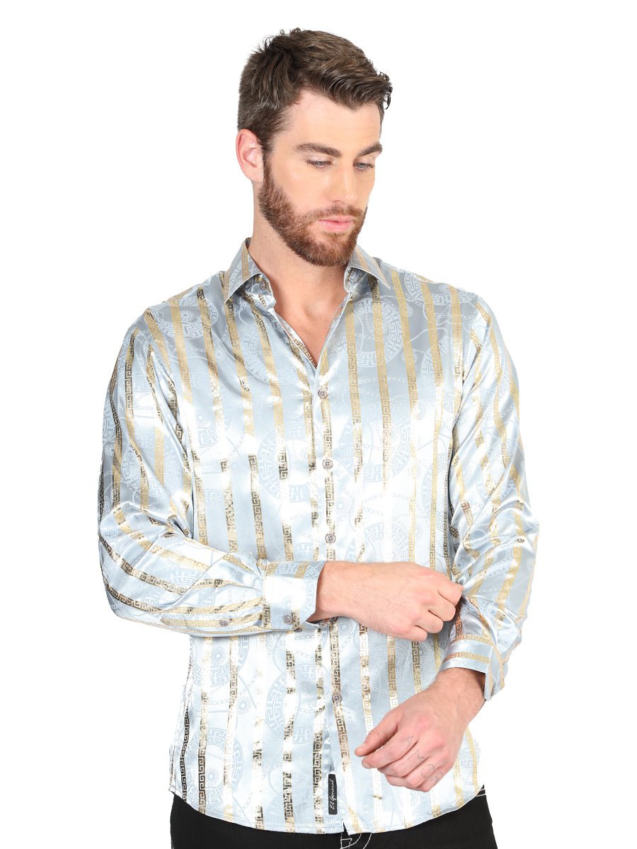 Men's Grey/Gold Printed Long Sleeve Western Shirt 'El Señor de los Cielos' 44578 - BELLEZA'S - Men's Grey/Gold Printed Long Sleeve Western Shirt 'El Señor de los Cielos' 44578 - Men's Shirt - 04457801
