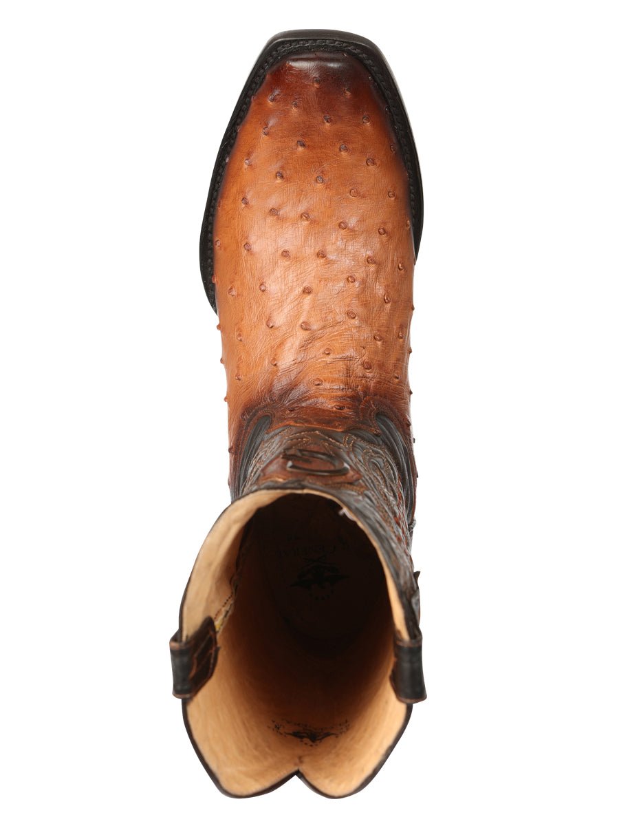 Men's Leather Full Quill Ostrich Exotic Cowboy Boots 'El General' Cognac 45517 - BELLEZA'S - Men's Leather Full Quill Ostrich Exotic Cowboy Boots 'El General' Cognac 45517 - Men's Boot - 04551701