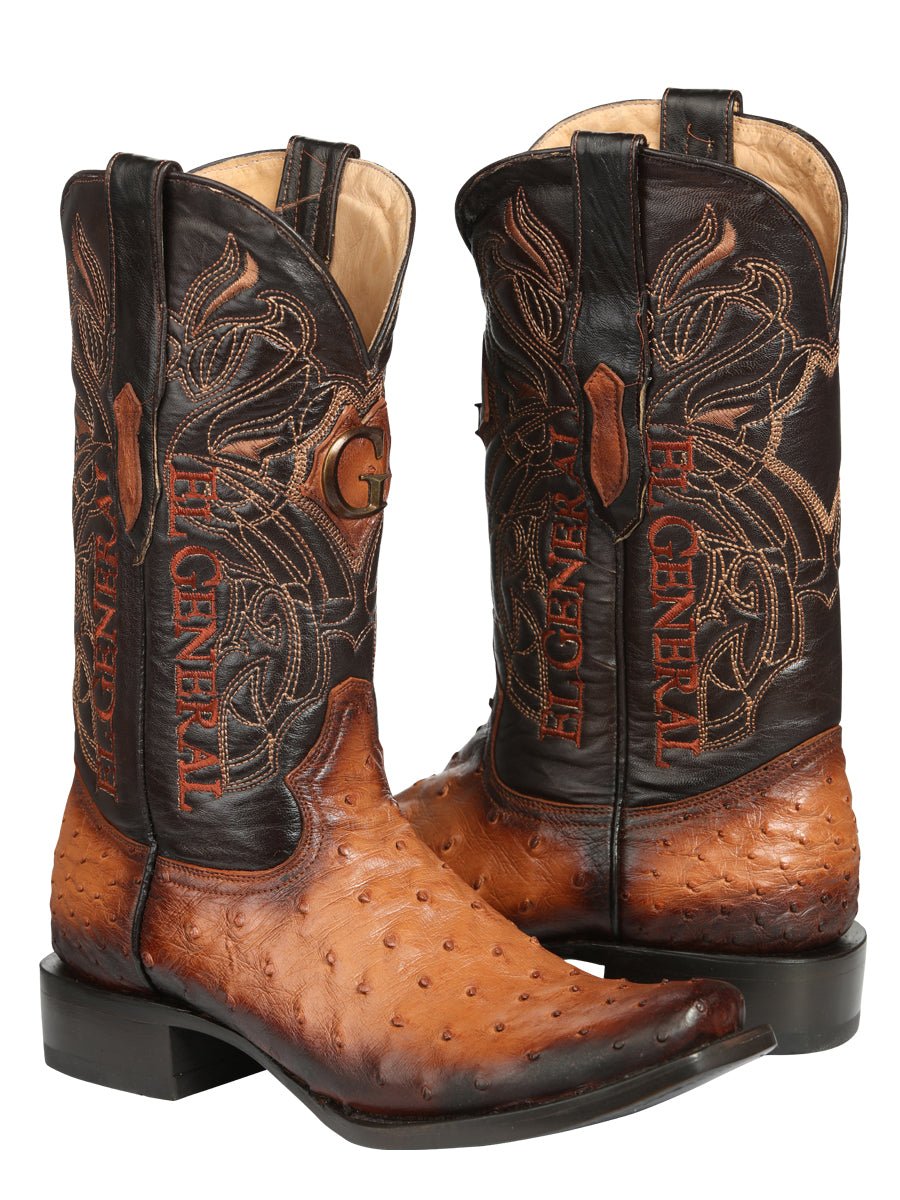 Men's Leather Full Quill Ostrich Exotic Cowboy Boots 'El General' Cognac 45517 - BELLEZA'S - Men's Leather Full Quill Ostrich Exotic Cowboy Boots 'El General' Cognac 45517 - Men's Boot - 04551701