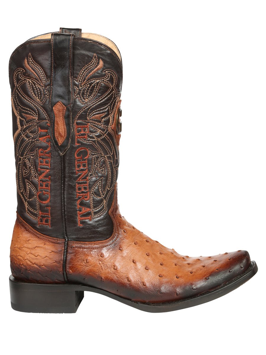 Men's Leather Full Quill Ostrich Exotic Cowboy Boots 'El General' Cognac 45517 - BELLEZA'S - Men's Leather Full Quill Ostrich Exotic Cowboy Boots 'El General' Cognac 45517 - Men's Boot - 04551701