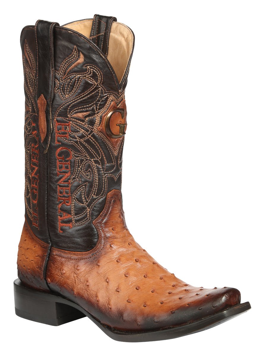 Men's Leather Full Quill Ostrich Exotic Cowboy Boots 'El General' Cognac 45517 - BELLEZA'S - Men's Leather Full Quill Ostrich Exotic Cowboy Boots 'El General' Cognac 45517 - Men's Boot - 04551701