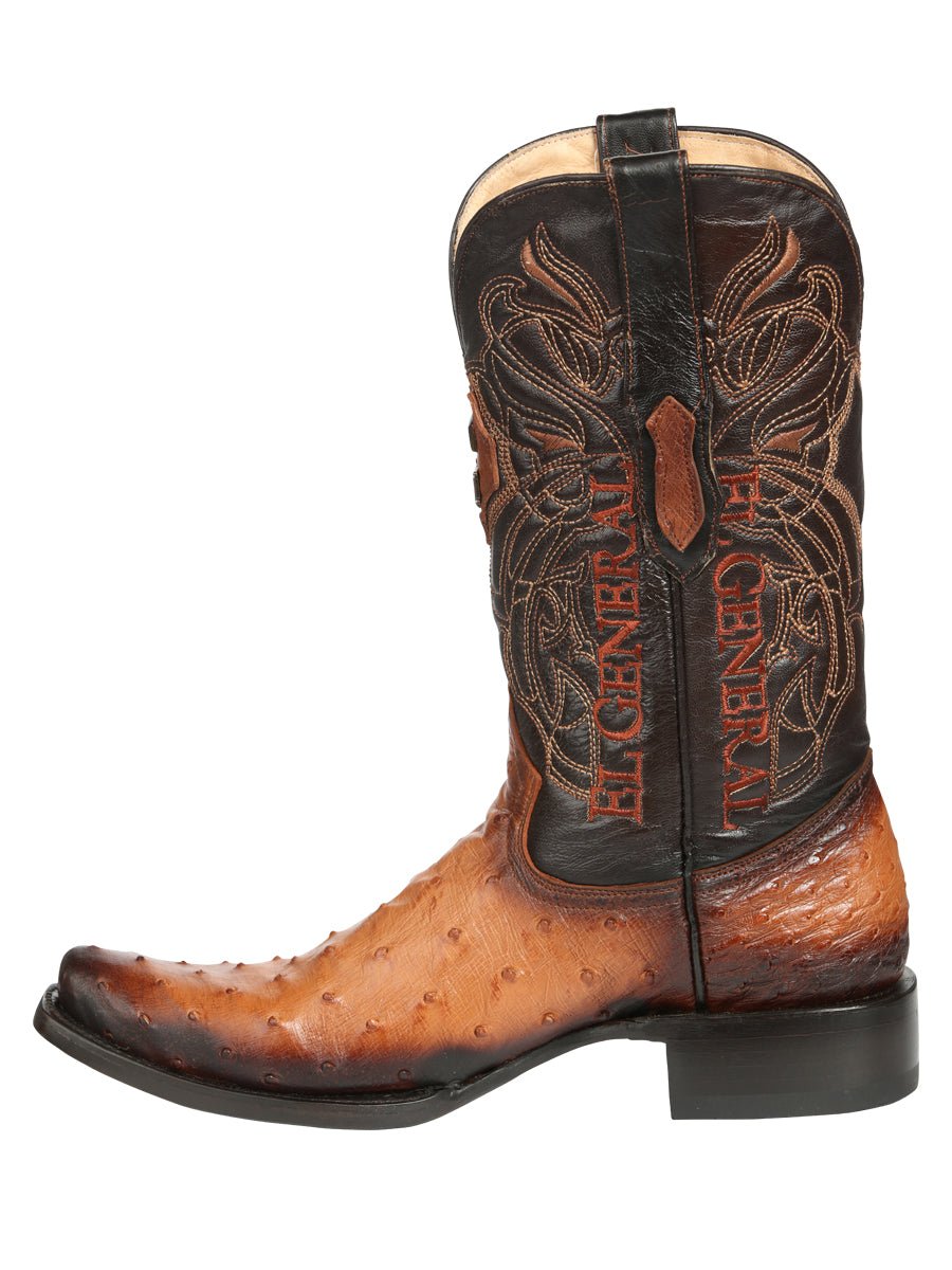 Men's Leather Full Quill Ostrich Exotic Cowboy Boots 'El General' Cognac 45517 - BELLEZA'S - Men's Leather Full Quill Ostrich Exotic Cowboy Boots 'El General' Cognac 45517 - Men's Boot - 04551701