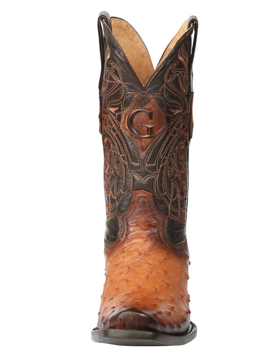 Men's Leather Full Quill Ostrich Exotic Cowboy Boots 'El General' Cognac 45517 - BELLEZA'S - Men's Leather Full Quill Ostrich Exotic Cowboy Boots 'El General' Cognac 45517 - Men's Boot - 04551701