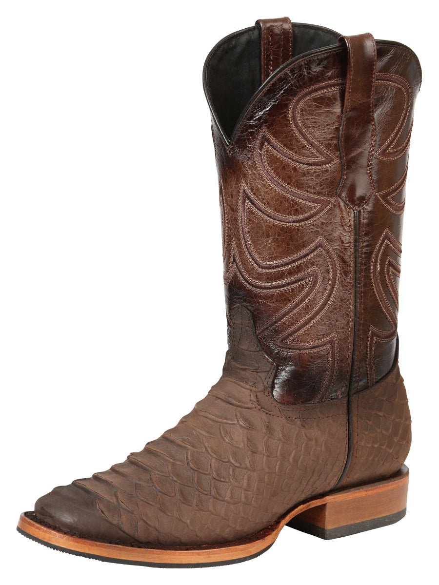 Men's Leather Imitation Python Clasic Rodeo Cowboy Boots 'El General' Brown 45562 - BELLEZA'S - Men's Leather Imitation Python Clasic Rodeo Cowboy Boots 'El General' Brown 45562 - Men's Boot - 04556201