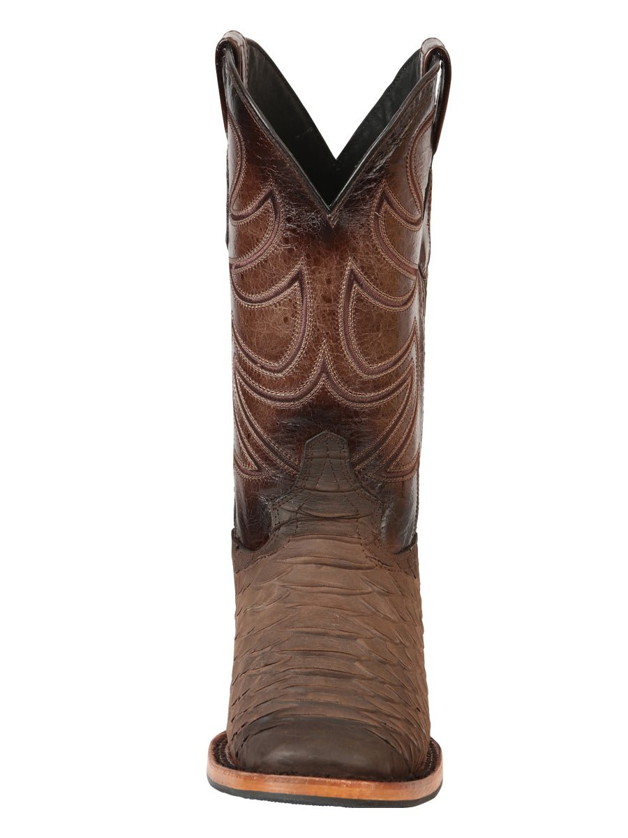 Men's Leather Imitation Python Clasic Rodeo Cowboy Boots 'El General' Brown 45562 - BELLEZA'S - Men's Leather Imitation Python Clasic Rodeo Cowboy Boots 'El General' Brown 45562 - Men's Boot - 04556201