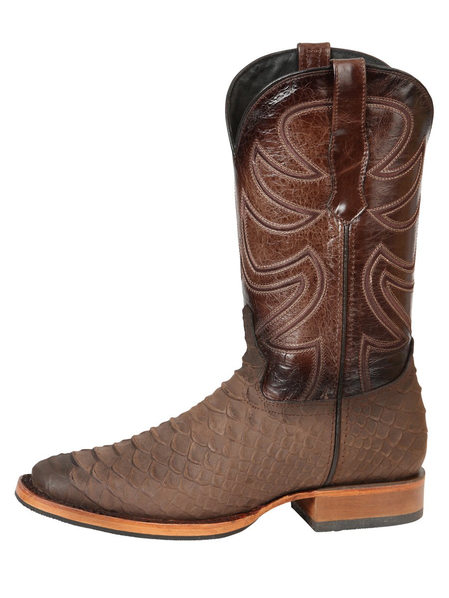 Men's Leather Imitation Python Clasic Rodeo Cowboy Boots 'El General' Brown 45562 - BELLEZA'S - Men's Leather Imitation Python Clasic Rodeo Cowboy Boots 'El General' Brown 45562 - Men's Boot - 04556201
