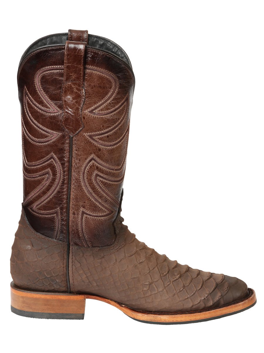 Men's Leather Imitation Python Clasic Rodeo Cowboy Boots 'El General' Brown 45562 - BELLEZA'S - Men's Leather Imitation Python Clasic Rodeo Cowboy Boots 'El General' Brown 45562 - Men's Boot - 04556201