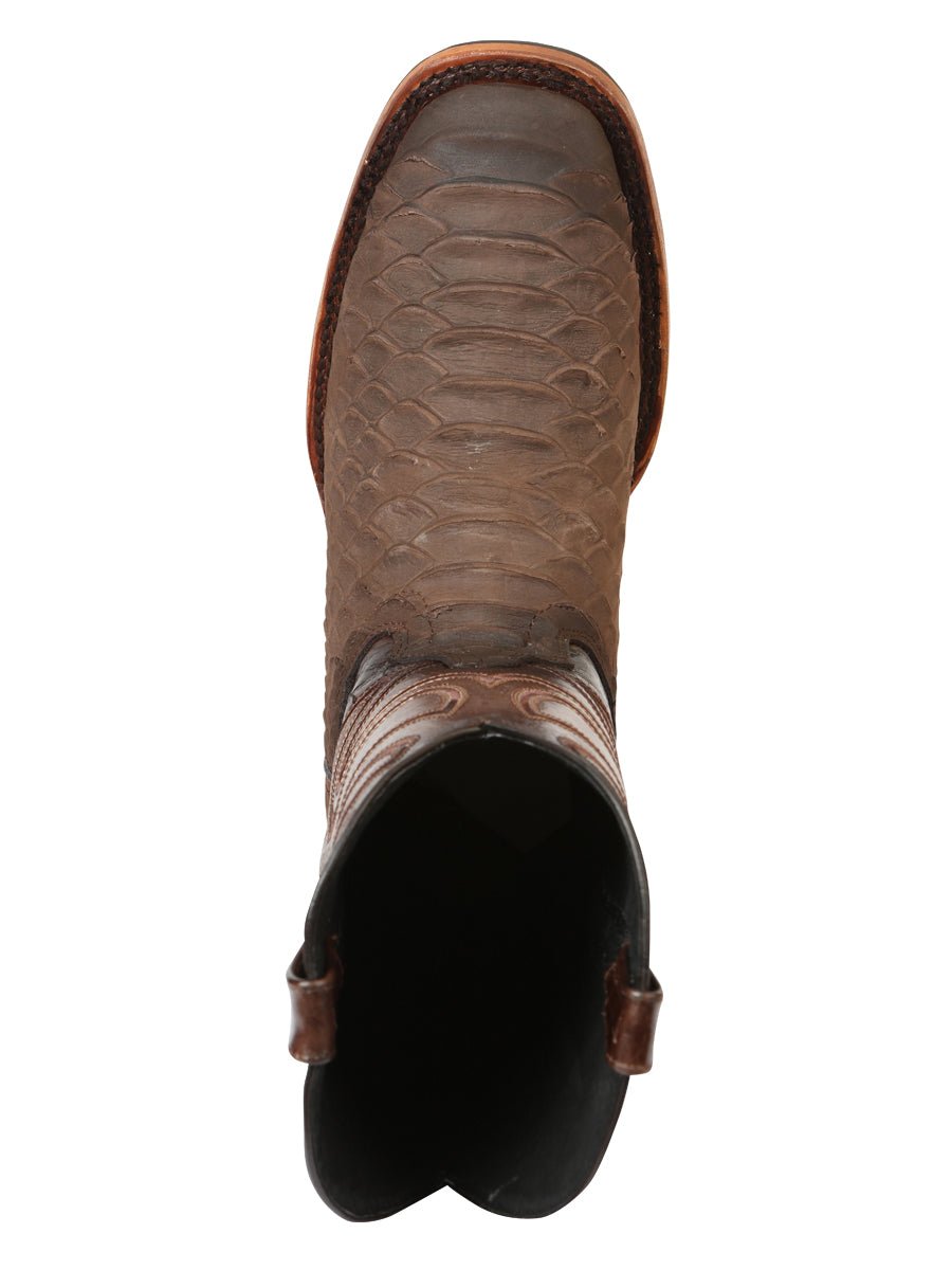 Men's Leather Imitation Python Clasic Rodeo Cowboy Boots 'El General' Brown 45562 - BELLEZA'S - Men's Leather Imitation Python Clasic Rodeo Cowboy Boots 'El General' Brown 45562 - Men's Boot - 04556201