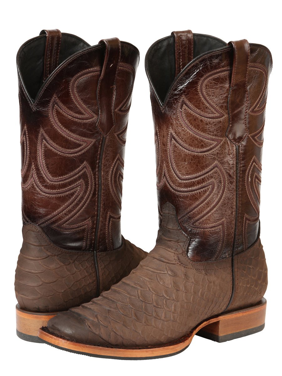 Men's Leather Imitation Python Clasic Rodeo Cowboy Boots 'El General' Brown 45562 - BELLEZA'S - Men's Leather Imitation Python Clasic Rodeo Cowboy Boots 'El General' Brown 45562 - Men's Boot - 04556201