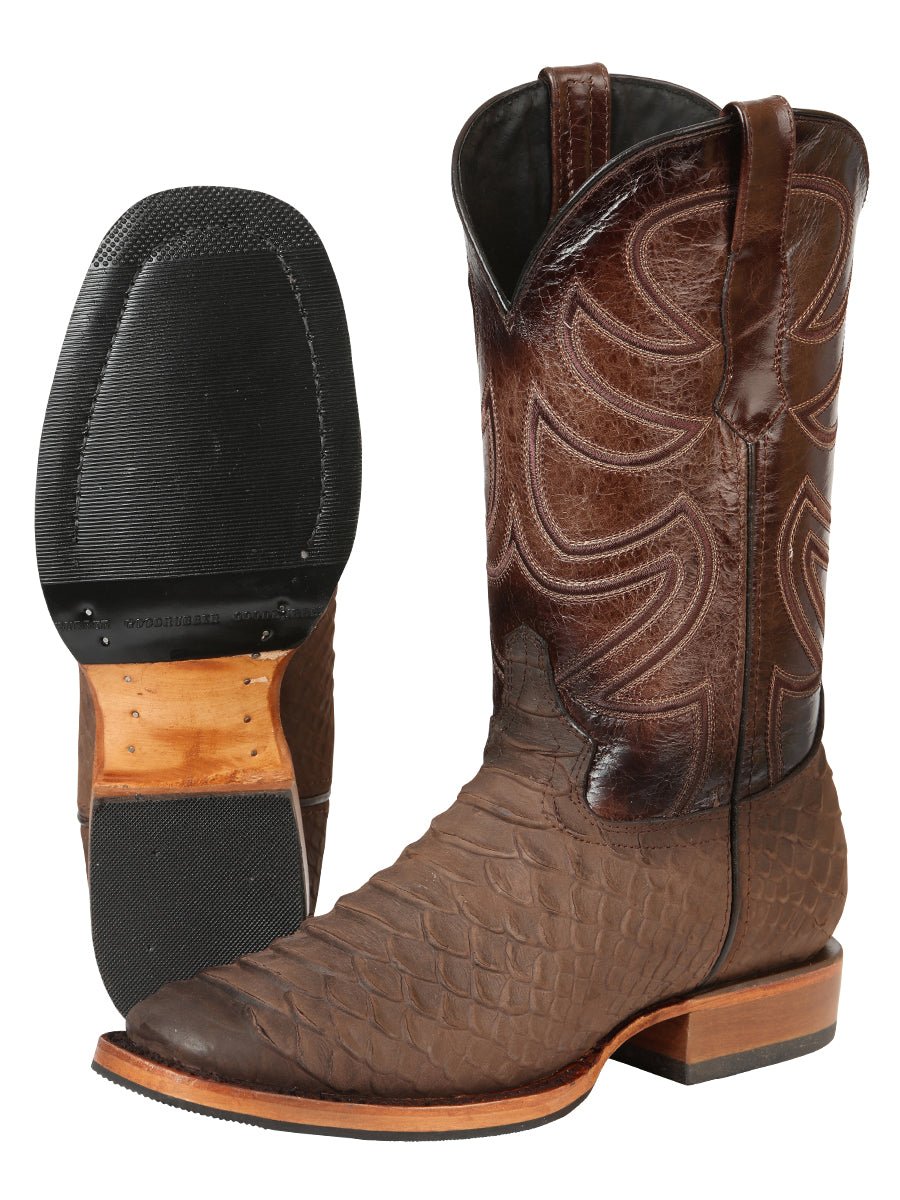Men's Leather Imitation Python Clasic Rodeo Cowboy Boots 'El General' Brown 45562 - BELLEZA'S - Men's Leather Imitation Python Clasic Rodeo Cowboy Boots 'El General' Brown 45562 - Men's Boot - 04556201