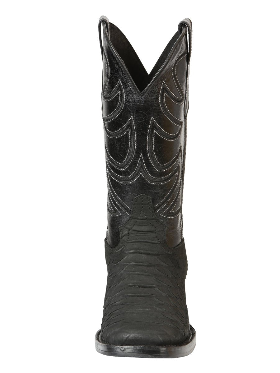 Men's Leather Imitation Python Exotic Rodeo Cowboy Boots 'El General' Black 45561 - BELLEZA'S - Men's Leather Imitation Python Exotic Rodeo Cowboy Boots 'El General' Black 45561 - Men's Boot - 04556101