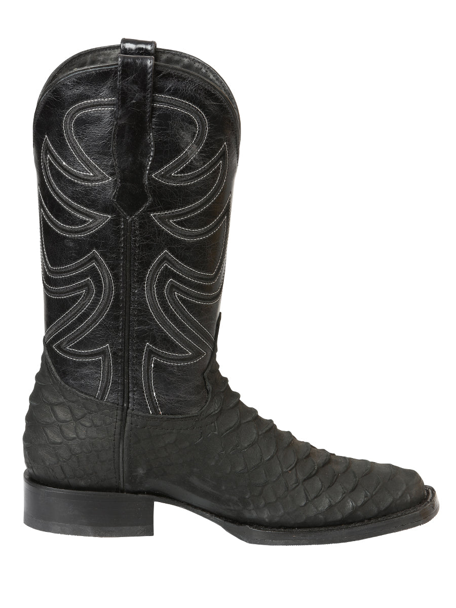 Men's Leather Imitation Python Exotic Rodeo Cowboy Boots 'El General' Black 45561 - BELLEZA'S - Men's Leather Imitation Python Exotic Rodeo Cowboy Boots 'El General' Black 45561 - Men's Boot - 04556101