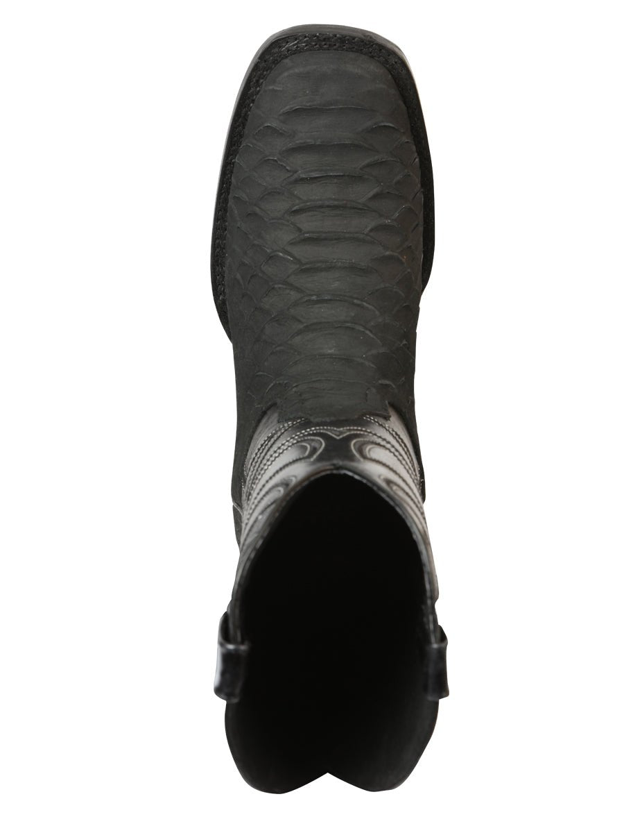 Men's Leather Imitation Python Exotic Rodeo Cowboy Boots 'El General' Black 45561 - BELLEZA'S - Men's Leather Imitation Python Exotic Rodeo Cowboy Boots 'El General' Black 45561 - Men's Boot - 04556101