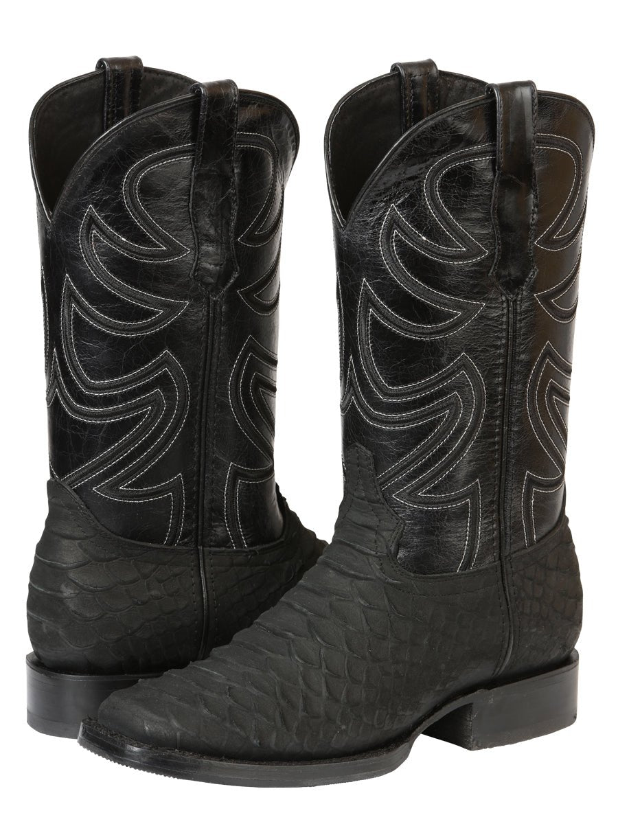 Men's Leather Imitation Python Exotic Rodeo Cowboy Boots 'El General' Black 45561 - BELLEZA'S - Men's Leather Imitation Python Exotic Rodeo Cowboy Boots 'El General' Black 45561 - Men's Boot - 04556101