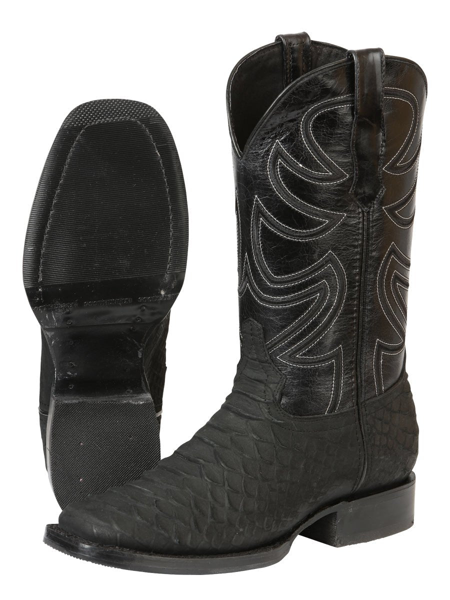 Men's Leather Imitation Python Exotic Rodeo Cowboy Boots 'El General' Black 45561 - BELLEZA'S - Men's Leather Imitation Python Exotic Rodeo Cowboy Boots 'El General' Black 45561 - Men's Boot - 04556101