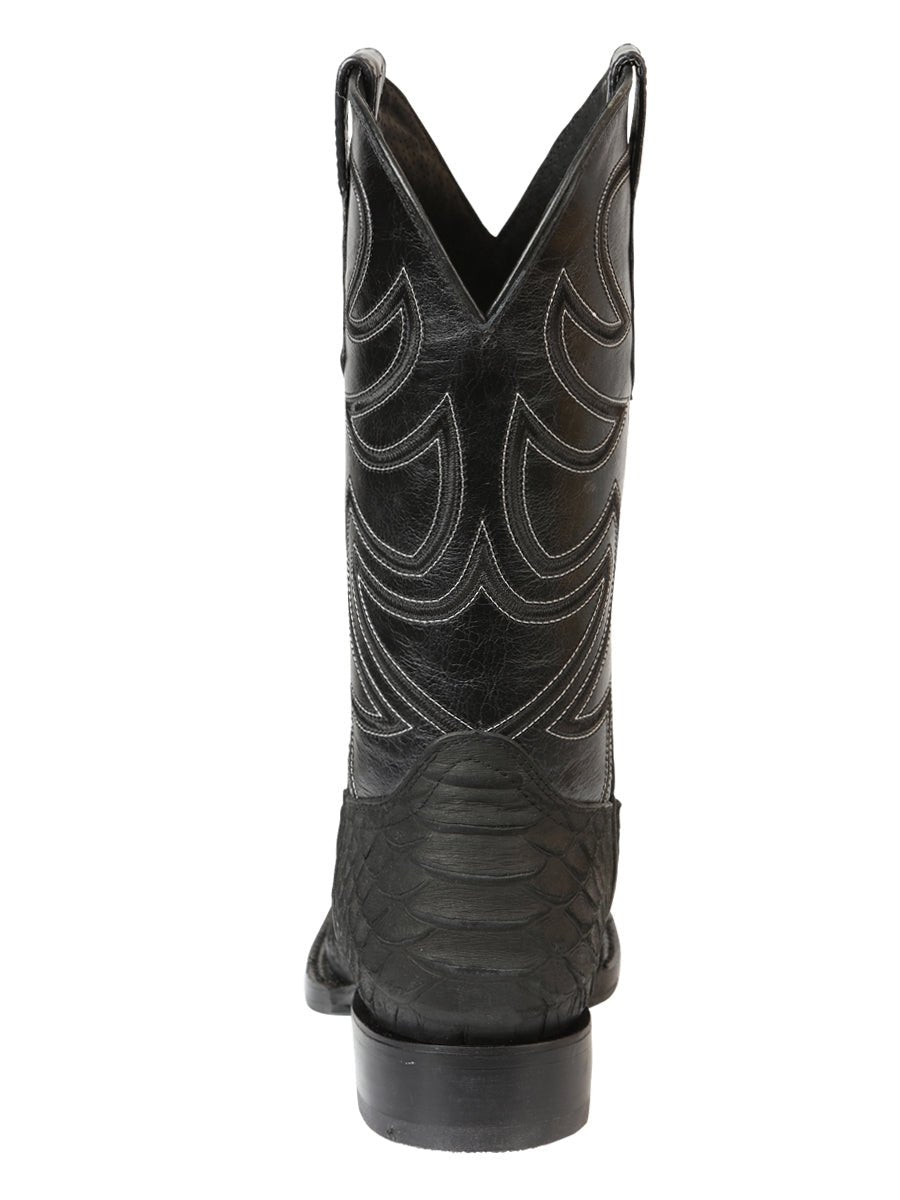 Men's Leather Imitation Python Exotic Rodeo Cowboy Boots 'El General' Black 45561 - BELLEZA'S - Men's Leather Imitation Python Exotic Rodeo Cowboy Boots 'El General' Black 45561 - Men's Boot - 04556101