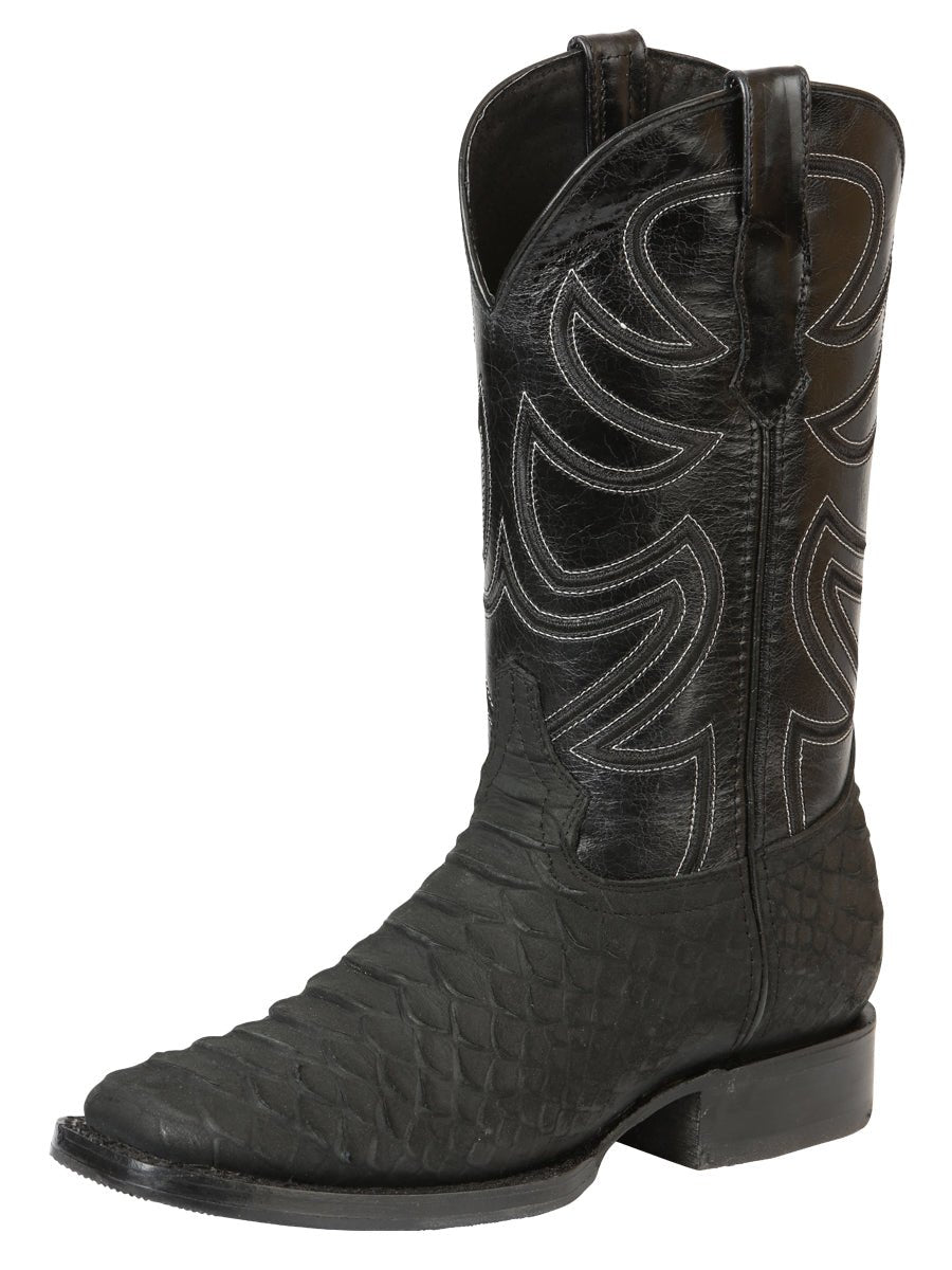 Men's Leather Imitation Python Exotic Rodeo Cowboy Boots 'El General' Black 45561 - BELLEZA'S - Men's Leather Imitation Python Exotic Rodeo Cowboy Boots 'El General' Black 45561 - Men's Boot - 04556101