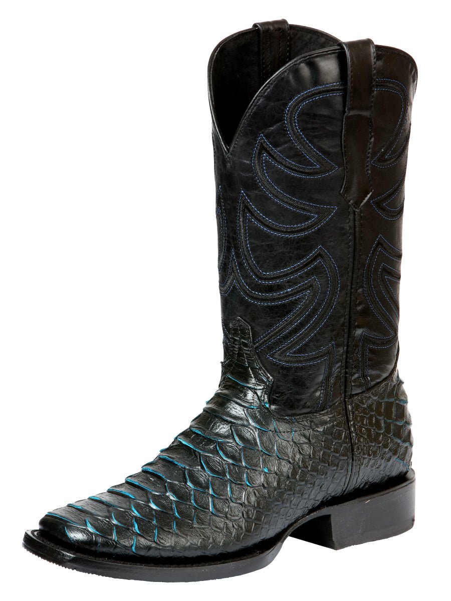 Men's Leather Imitation Python Exotic Rodeo Cowboy Boots 'El General' Black/Blue 45564 - BELLEZA'S - Men's Leather Imitation Python Exotic Rodeo Cowboy Boots 'El General' Black/Blue 45564 - Men's Boot - 04556401