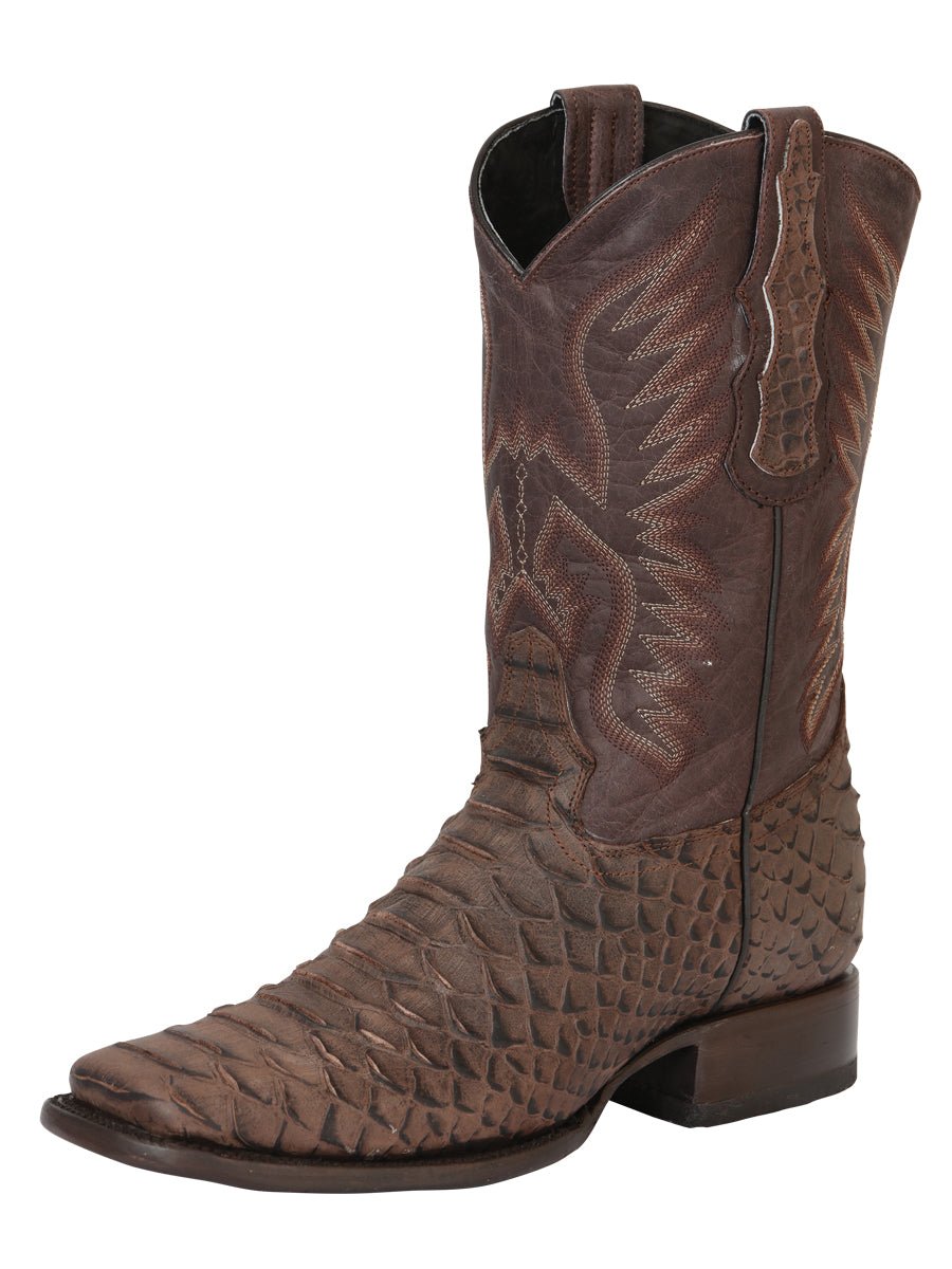 Men's Leather Imitation Python Exotic Rodeo Cowboy Boots 'El General' Brown 45527 - BELLEZA'S - Men's Leather Imitation Python Exotic Rodeo Cowboy Boots 'El General' Brown 45527 - Men's Boot - 04552701