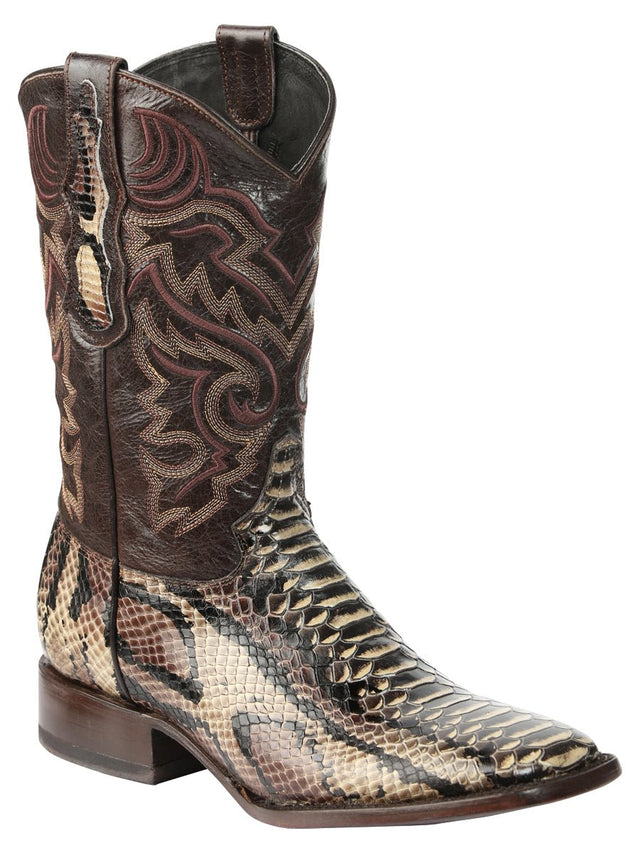 Men's Leather Imitation Python Exotic Rodeo Cowboy Boots 'El General' Brown 45528 - BELLEZA'S - Men's Leather Imitation Python Exotic Rodeo Cowboy Boots 'El General' Brown 45528 - Men's Boot - 04552801