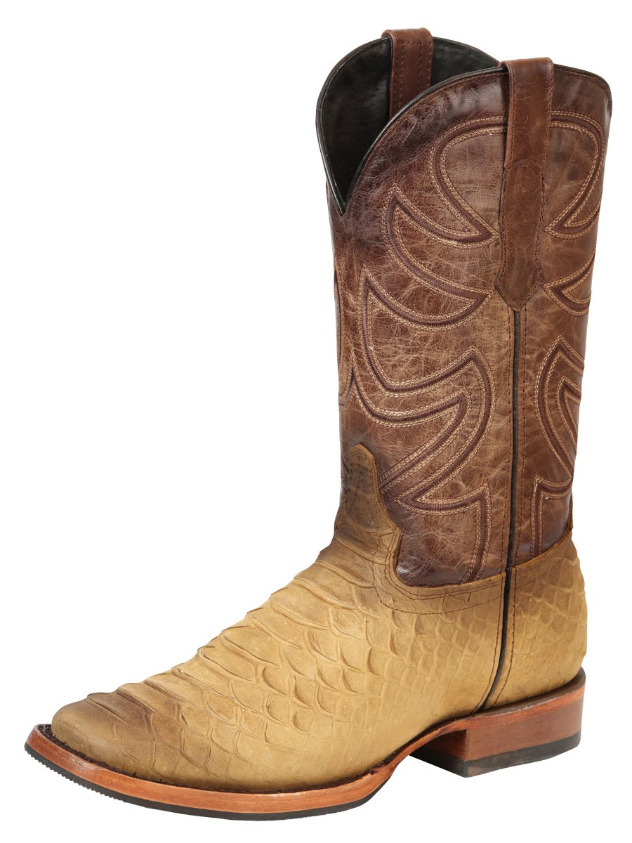 Men's Leather Imitation Python Exotic Rodeo Cowboy Boots 'El General' Honey 45563 - BELLEZA'S - Men's Leather Imitation Python Exotic Rodeo Cowboy Boots 'El General' Honey 45563 - Men's Boot - 04556301
