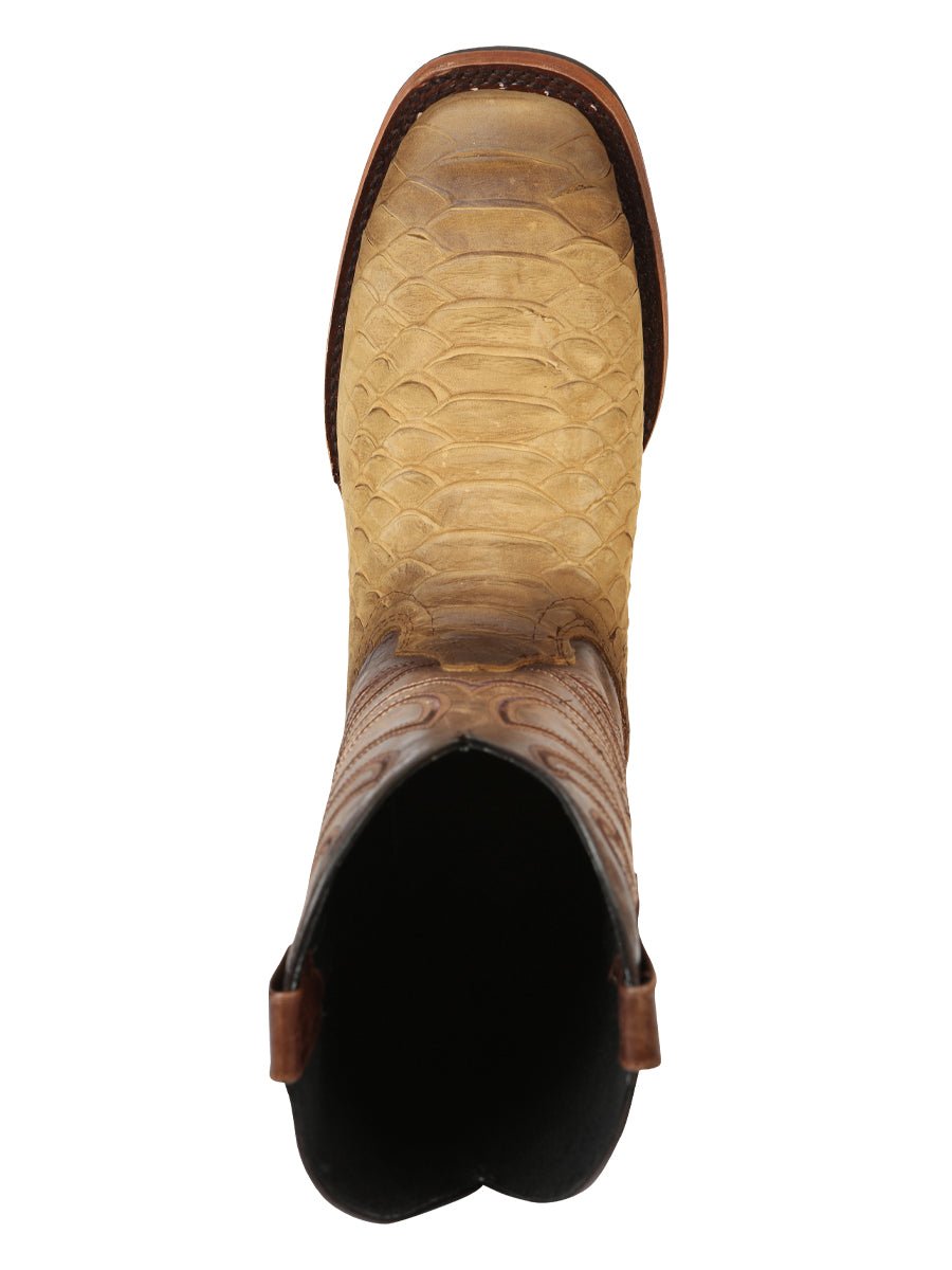 Men's Leather Imitation Python Exotic Rodeo Cowboy Boots 'El General' Honey 45563 - BELLEZA'S - Men's Leather Imitation Python Exotic Rodeo Cowboy Boots 'El General' Honey 45563 - Men's Boot - 04556301