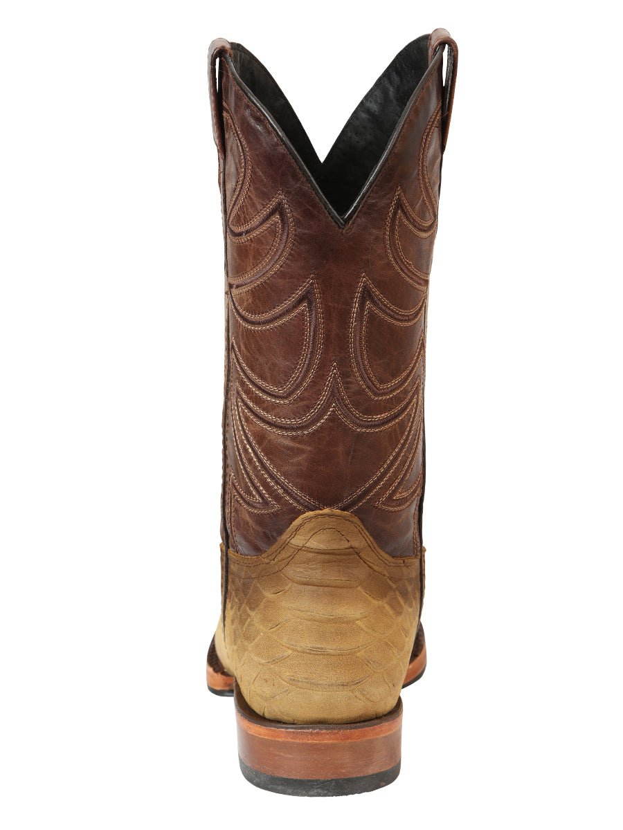 Men's Leather Imitation Python Exotic Rodeo Cowboy Boots 'El General' Honey 45563 - BELLEZA'S - Men's Leather Imitation Python Exotic Rodeo Cowboy Boots 'El General' Honey 45563 - Men's Boot - 04556301