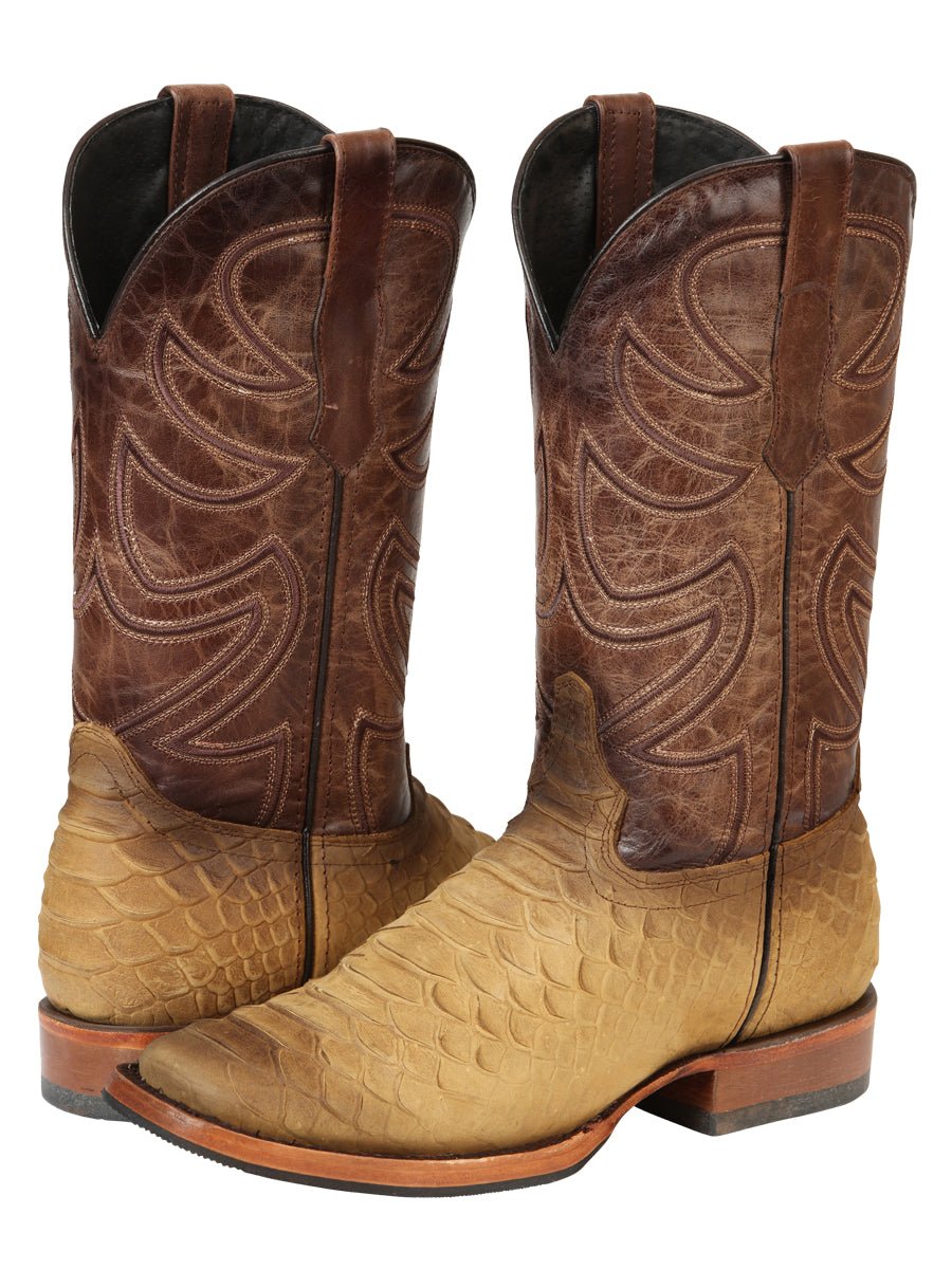 Men's Leather Imitation Python Exotic Rodeo Cowboy Boots 'El General' Honey 45563 - BELLEZA'S - Men's Leather Imitation Python Exotic Rodeo Cowboy Boots 'El General' Honey 45563 - Men's Boot - 04556301
