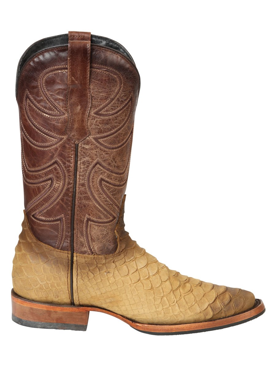 Men's Leather Imitation Python Exotic Rodeo Cowboy Boots 'El General' Honey 45563 - BELLEZA'S - Men's Leather Imitation Python Exotic Rodeo Cowboy Boots 'El General' Honey 45563 - Men's Boot - 04556301