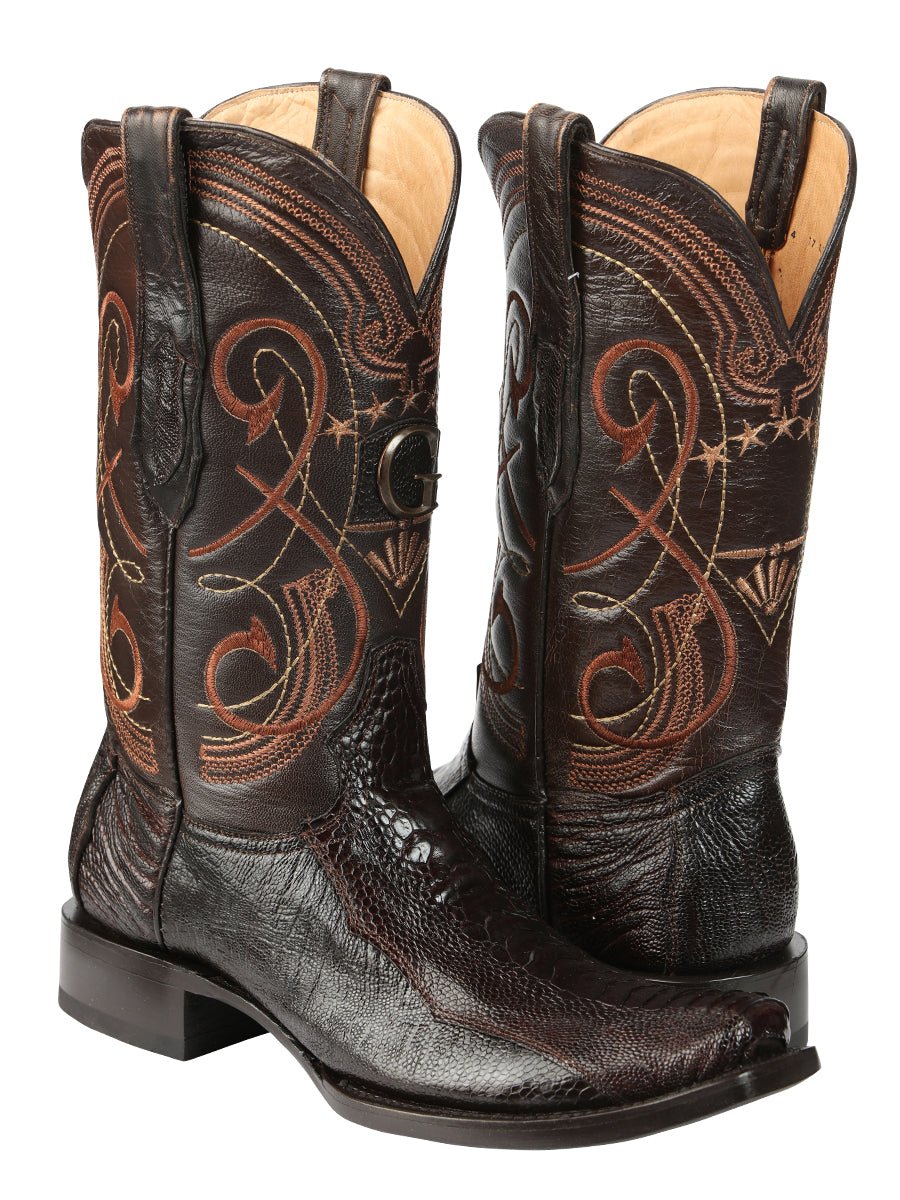 Men's Leather Original Ostrich Leg Exotic Cowboy Boots 'El General' Coffee 45511 - BELLEZA'S - Men's Leather Original Ostrich Leg Exotic Cowboy Boots 'El General' Coffee 45511 - Men's Boot - 04551101