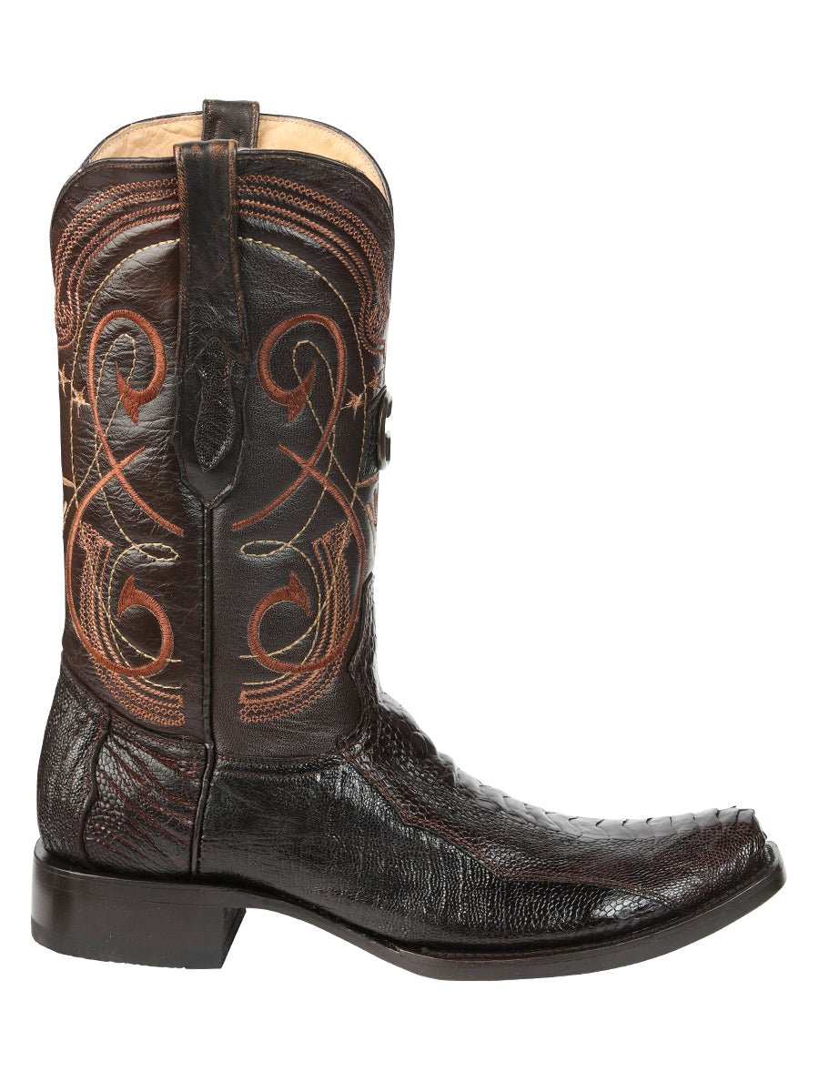 Men's Leather Original Ostrich Leg Exotic Cowboy Boots 'El General' Coffee 45511 - BELLEZA'S - Men's Leather Original Ostrich Leg Exotic Cowboy Boots 'El General' Coffee 45511 - Men's Boot - 04551101