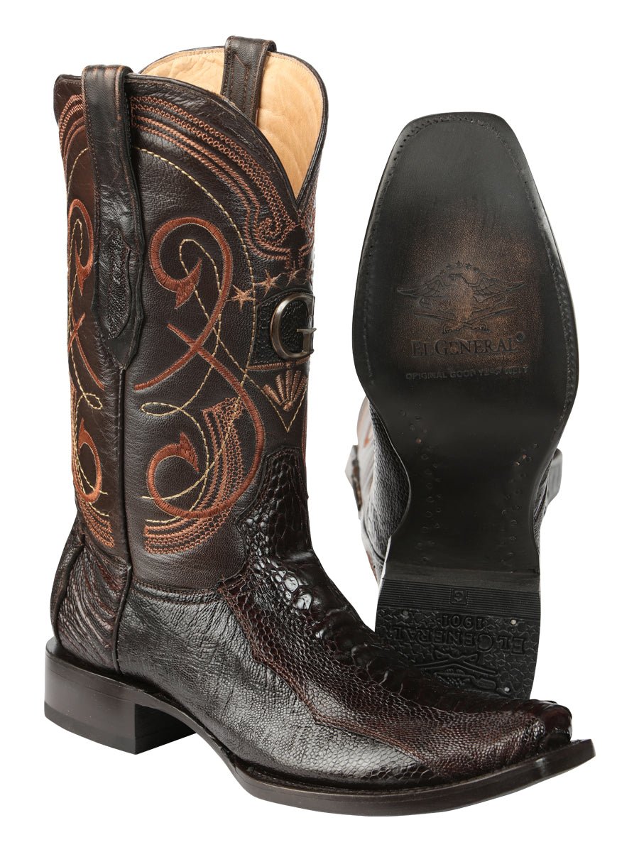 Men's Leather Original Ostrich Leg Exotic Cowboy Boots 'El General' Coffee 45511 - BELLEZA'S - Men's Leather Original Ostrich Leg Exotic Cowboy Boots 'El General' Coffee 45511 - Men's Boot - 04551101
