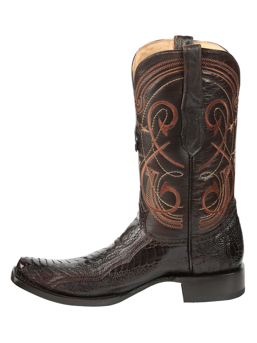 Men's Leather Original Ostrich Leg Exotic Cowboy Boots 'El General' Coffee 45511 - BELLEZA'S - Men's Leather Original Ostrich Leg Exotic Cowboy Boots 'El General' Coffee 45511 - Men's Boot - 04551101