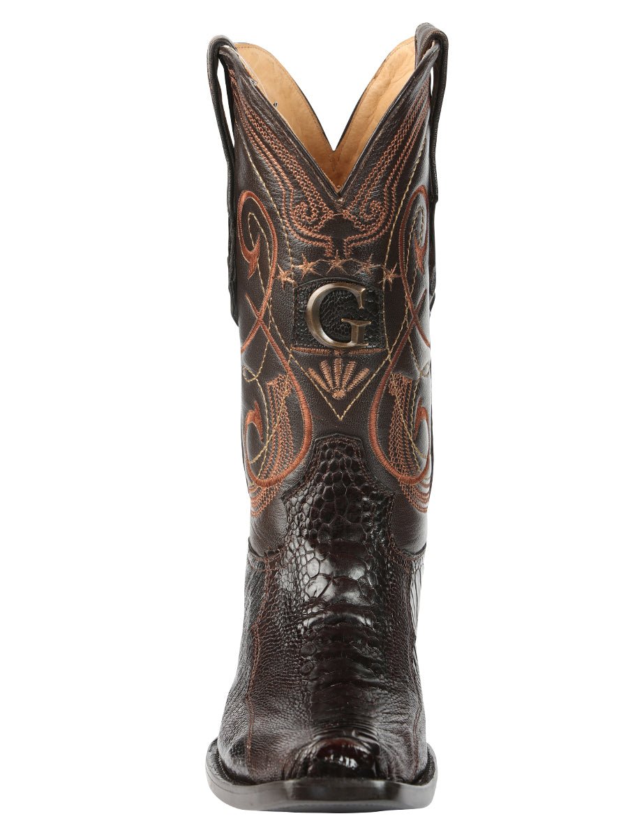 Men's Leather Original Ostrich Leg Exotic Cowboy Boots 'El General' Coffee 45511 - BELLEZA'S - Men's Leather Original Ostrich Leg Exotic Cowboy Boots 'El General' Coffee 45511 - Men's Boot - 04551101
