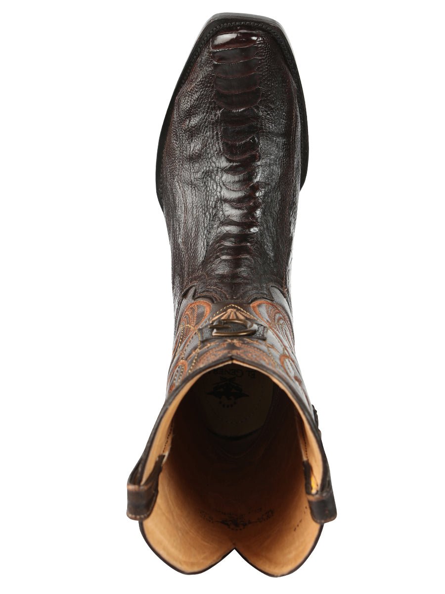 Men's Leather Original Ostrich Leg Exotic Cowboy Boots 'El General' Coffee 45511 - BELLEZA'S - Men's Leather Original Ostrich Leg Exotic Cowboy Boots 'El General' Coffee 45511 - Men's Boot - 04551101