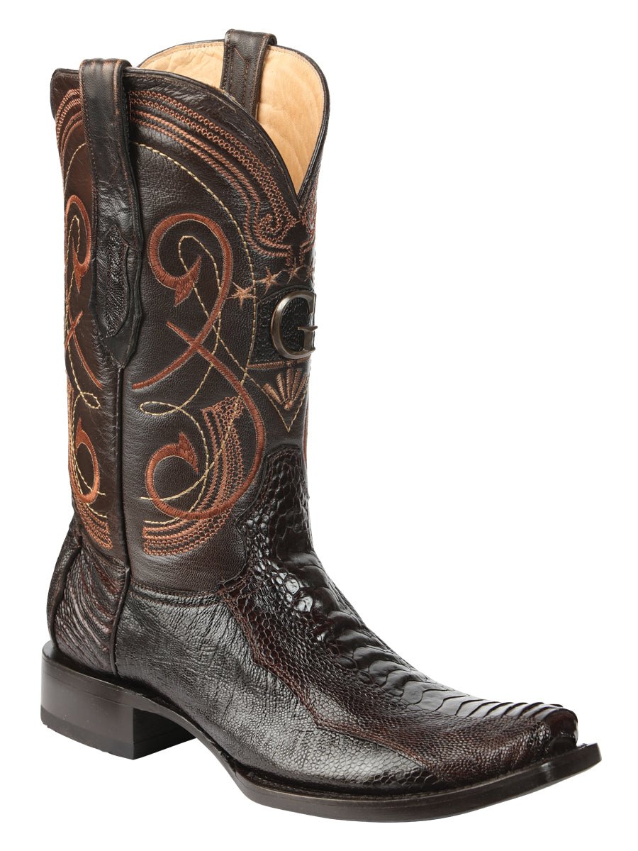 Men's Leather Original Ostrich Leg Exotic Cowboy Boots 'El General' Coffee 45511 - BELLEZA'S - Men's Leather Original Ostrich Leg Exotic Cowboy Boots 'El General' Coffee 45511 - Men's Boot - 04551101