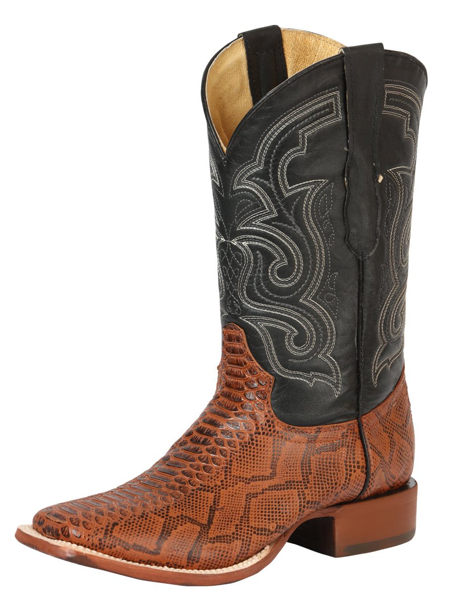 Men’s Leather Python Imitation Rodeo Cowboy Boots El General Color Cognac 45435 - BELLEZA'S - Men’s Leather Python Imitation Rodeo Cowboy Boots El General Color Cognac 45435 - Men's Boot - 04543501