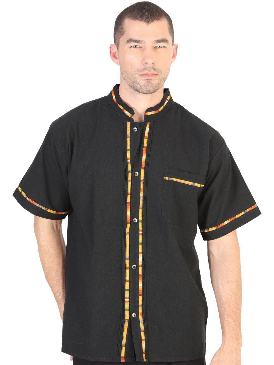 Men's Mexican Artisanal Guayabera Shirt 100% Cotton Black 601821 - BELLEZA'S - Men's Mexican Artisanal Guayabera Shirt 100% Cotton Black 601821 - Men's Shirt Guayabera - 60182101